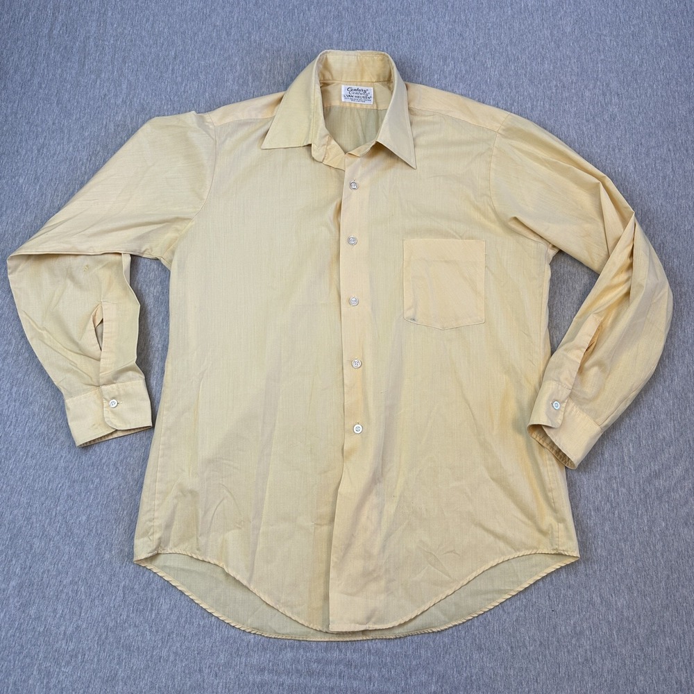 Vintage Van Heusen‎ Century Men's Yellow Dress Shirt - Sz M/L - Flaws See Pics
